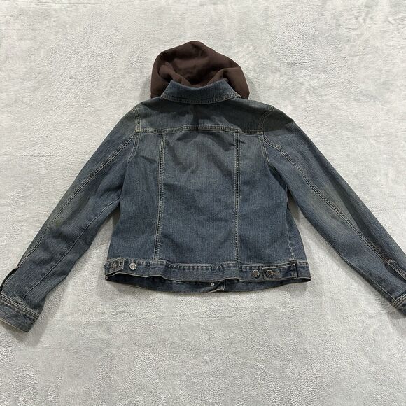 Style & Co Jacket Women's Medium - Large Hooded Distressed Denim Button - Picture 3 of 9